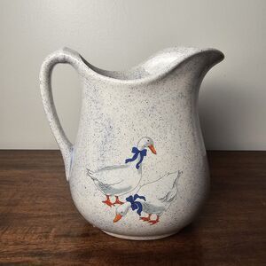 Vintage 1989 Country Goose Stoneware Pitcher | Farmhouse Cottage Kitchen Decor